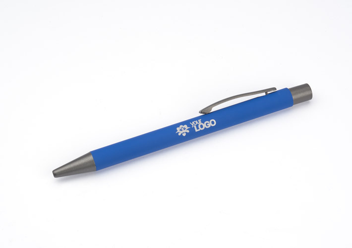 Długopis reklamowy gumowany z grawerem logo niebieski