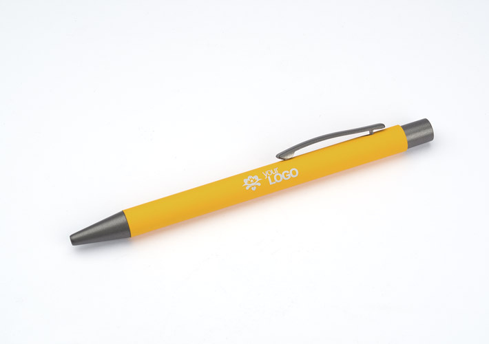 Długopis reklamowy gumowany z grawerem logo żółty