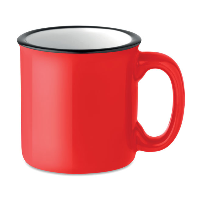 Kubek ceramiczny Retro czerwony z nadrukiem Kubek ceramiczny Retro czerwony z nadrukiem