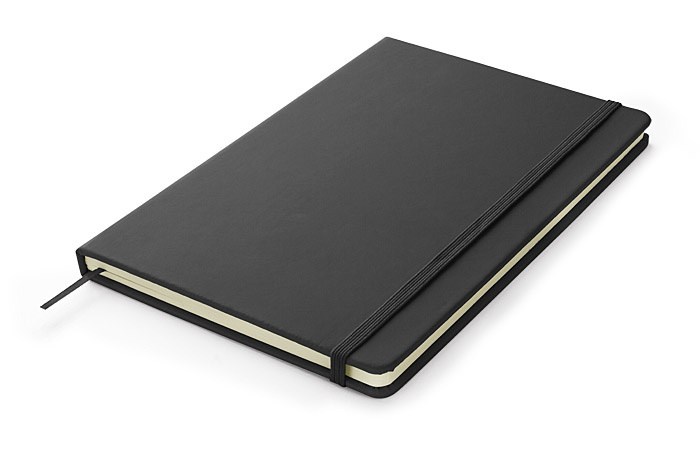 Notes reklamowy A5 w linie z gumką czarny Notes reklamowy A5 w linie z gumką czarny
