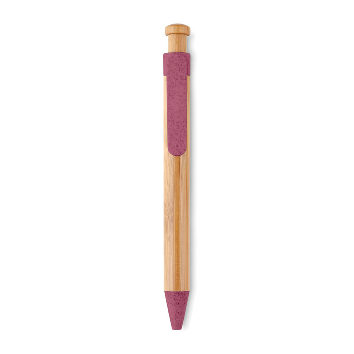 Długopis z bambusa i słomy z nadrukiem czerwony