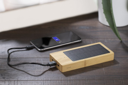 Powerbank solarny drewniany z nadrukiem