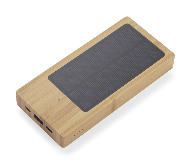 Powerbank solarny drewniany z nadrukiem Powerbank solarny drewniany z nadrukiem